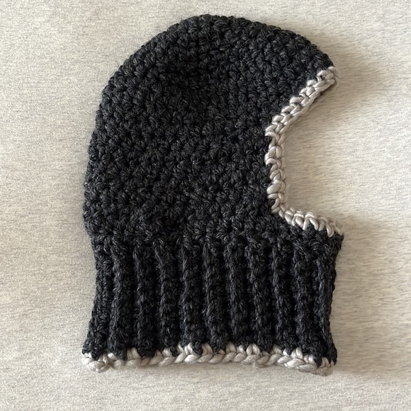 Hand Crafted Dark Heather Grey Balaclava w/ Light Grey Trim - Picture 2 of 5